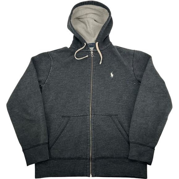Men's Grey Polo Ralph Lauren Signature RL Fleece Full Zip Hoodie Sweatshirt Sz M - Picture 1 of 6